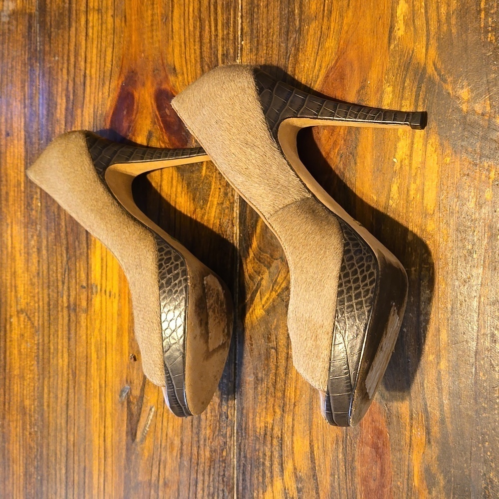 Cole Haan Calf Hair Tan and Brown Stiletto High Heels Size 10B - Picture 7 of 9